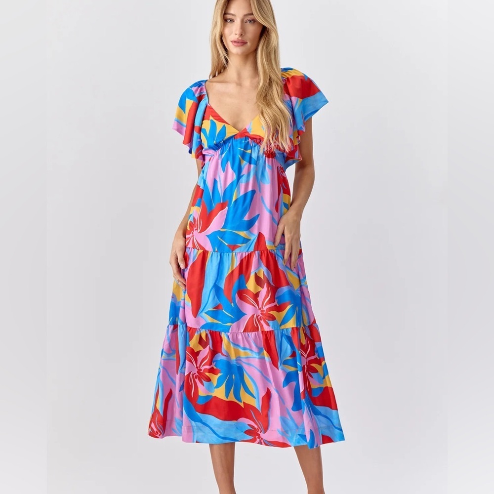 NWT Anthro’s Adelyn Rae,Caroline Flutter Sleeve,Vibrant Floral Dress,Size M - Picture 3 of 8